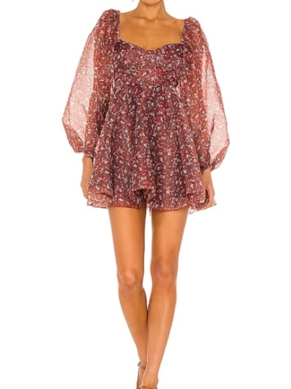 Selkie crimson princess Puff-Sleeve Mini Dress